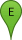 The letter E in a green waypoint marker The letter E in a green waypoint marker
