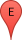 The letter E in a red waypoint marker The letter E in a red waypoint marker